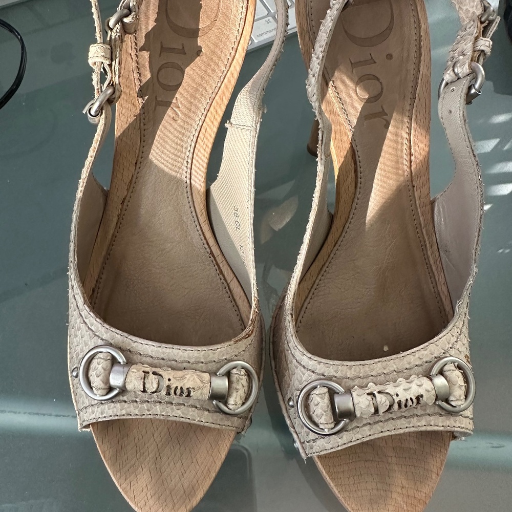 Christian Dior tan snakeskin like clogs/ mules